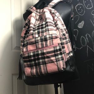 🦋Pink and Black Plaid Leather Backpack 🦋